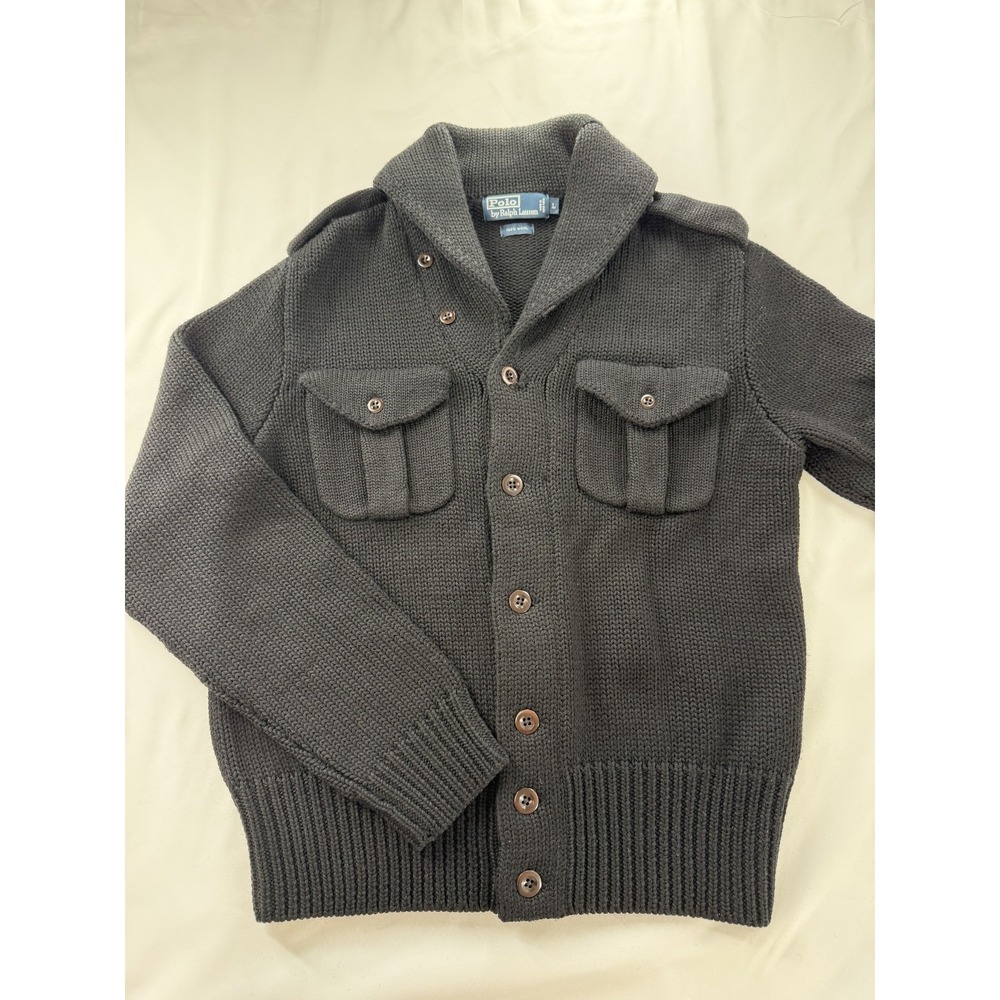 Polo Ralph Lauren Mens Gray Wool Shawl Collar Cardigan Sweater Large L